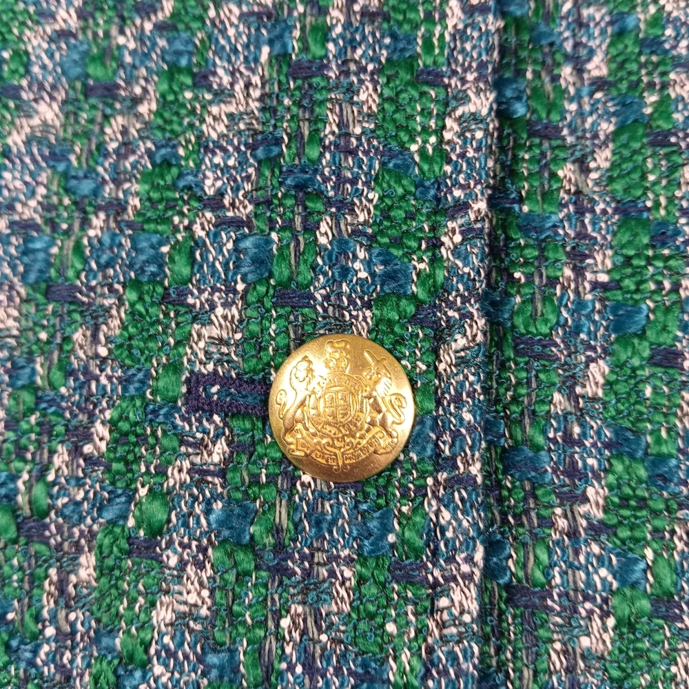 J. Crew Tweed Lady Jacket Womens 16 Green Textured Gold Creat Buttons Career - Picture 6 of 13